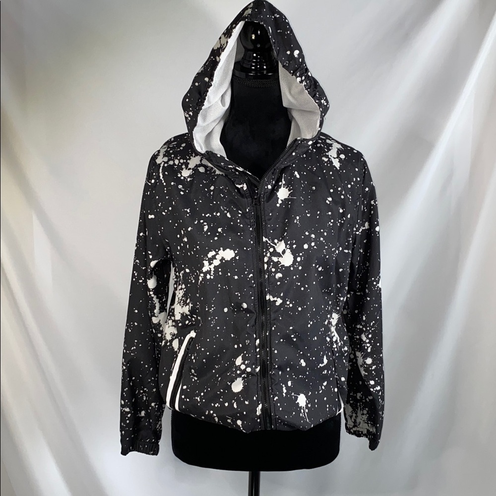 Brooklyn Cloth Paint Splatter Windbreaker Jacket L Black White Hooded